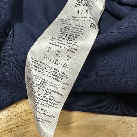 AX Armani Exchange Asymmetrical Rhinestone Top Navy Women's Size XS NWOT FLAW - Picture 7 of 11